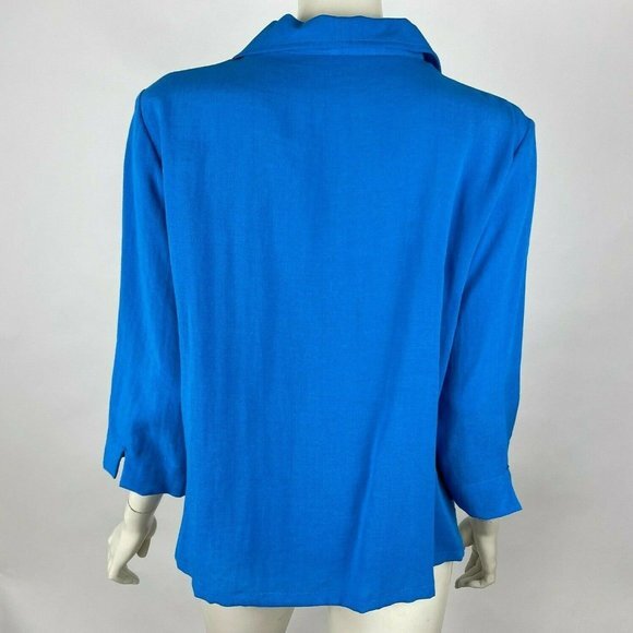 Fridaze Sailor Jacket Linen Button Up Collared V-neck‎ 3/4 Sleeve Blue Women M - Picture 2 of 11